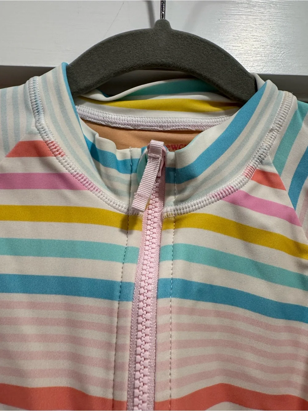 J. Crew Girls' striped rash guard swimsuit 10 Rainbow Summer Vacation Beach